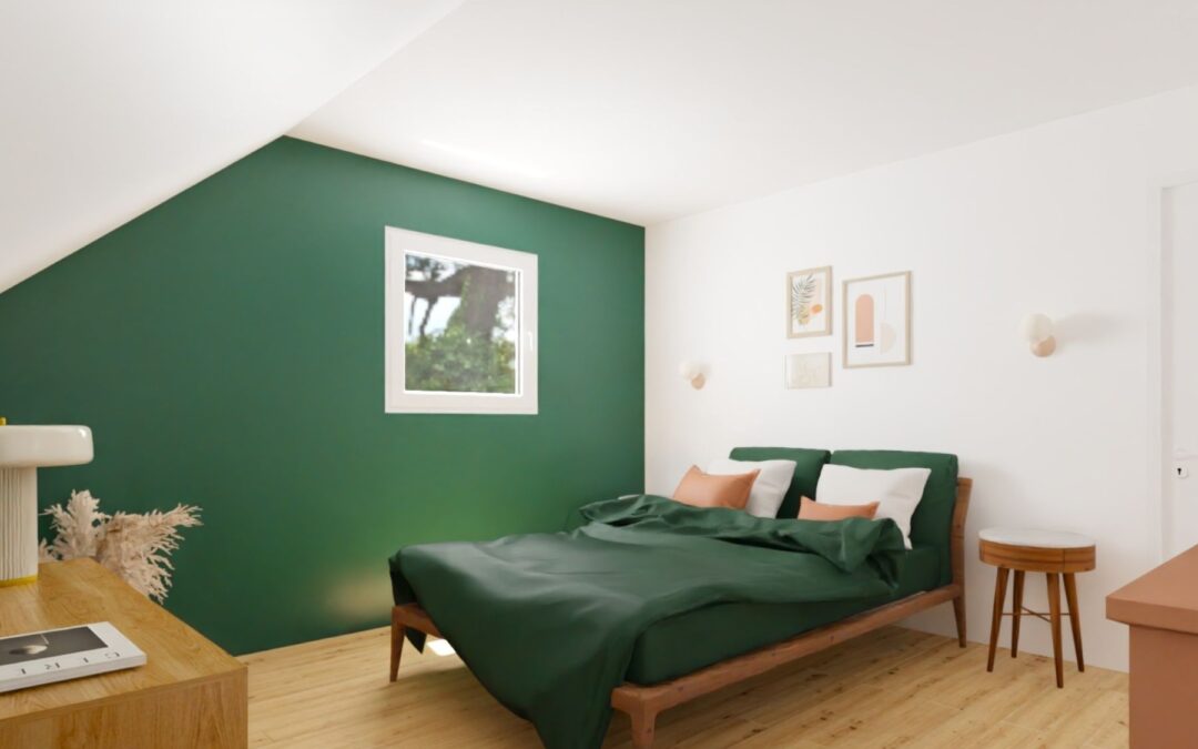 Une chambre d’amis vert sapin
