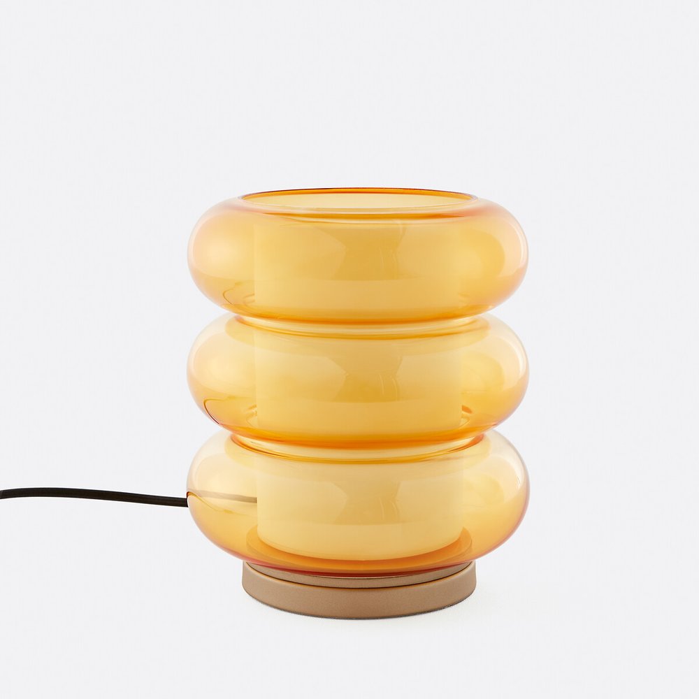 Lampe à poser ronde en verre ambré style vintage, modèle Armillo