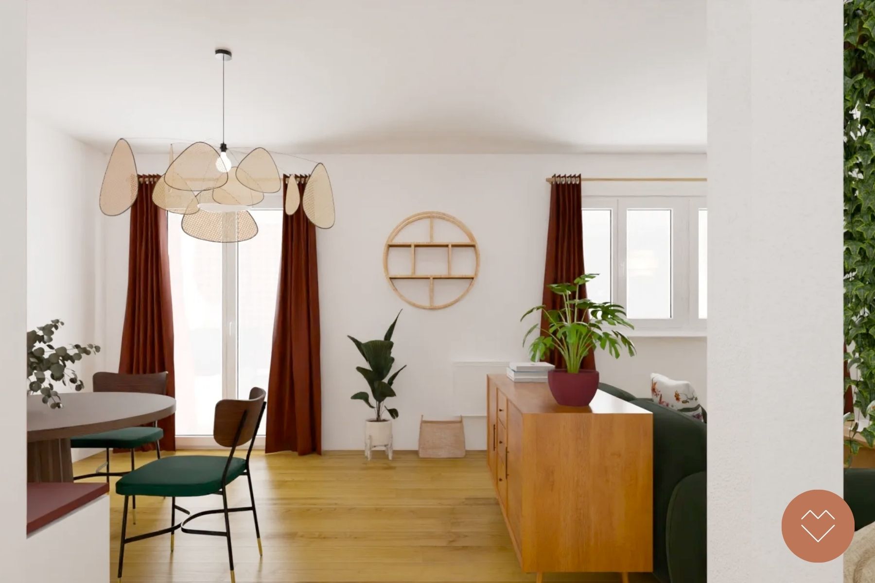 Planche mobilier chambre d’amis vanille et tabac – secrétaire et accessoires décoratifs