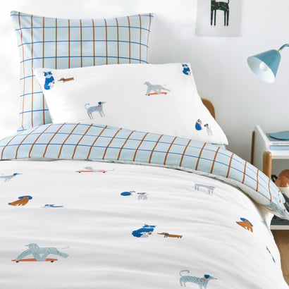 housse de couette chiens bleu, la redoute PODCAST-RÉNOVATION-HOLISTIQUE