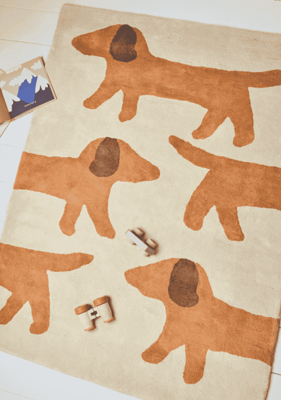 tapis motif chien bleuu studio PODCAST-RÉNOVATION-HOLISTIQUE